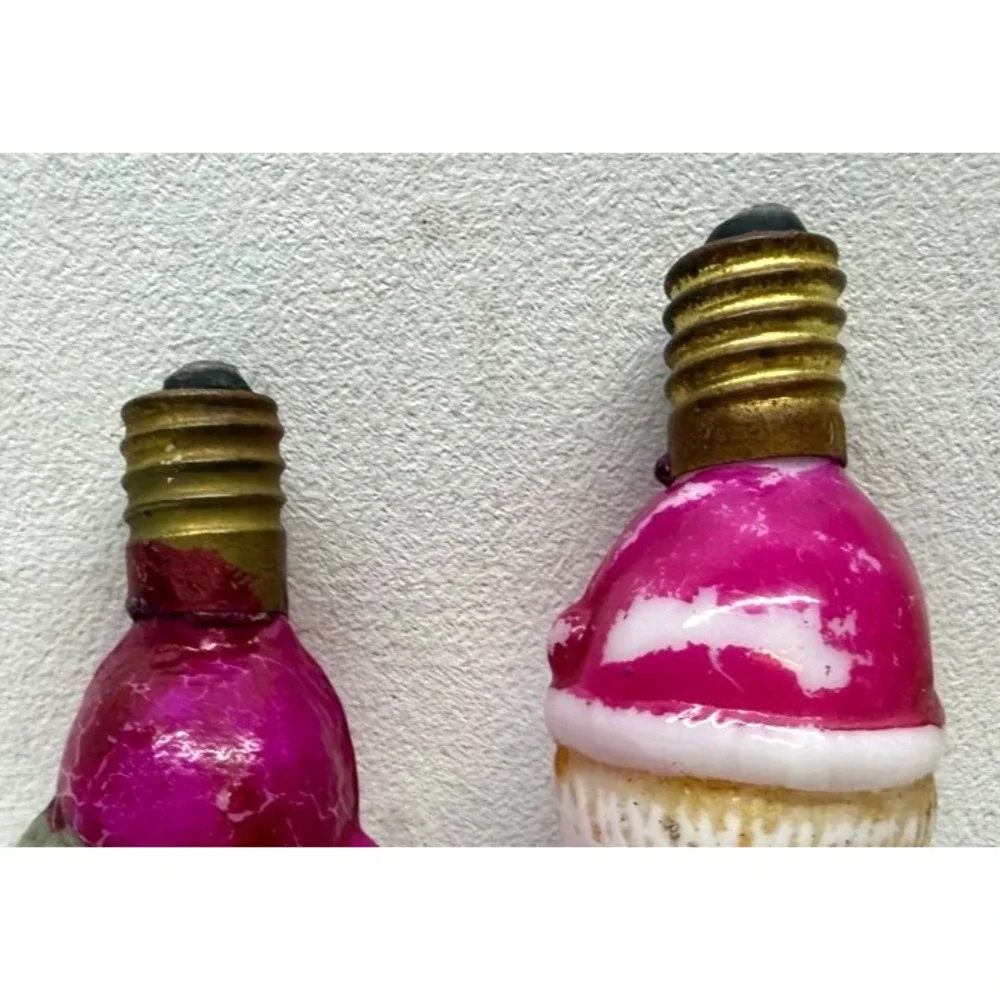 2x Vintage hand painted glass Santa‎ & Elf  light bulbs Christmas